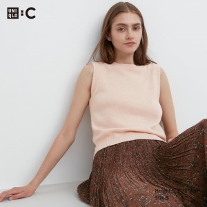 Uniqlo 100pct Cashmere Crew Neck Cropped Sweater Vest Jumpers Dam Rosa | NAMRD-8735