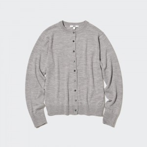 Uniqlo 100pct Extra Fine Merino Crew Neck Cardigan Jumpers Dam Grå | GPMTX-3825