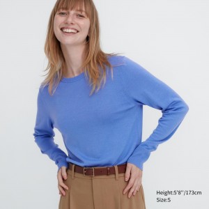 Uniqlo 100pct Extra Fine Merino Crew Neck Jumper Jumpers Dam Blå | WRQIN-5983