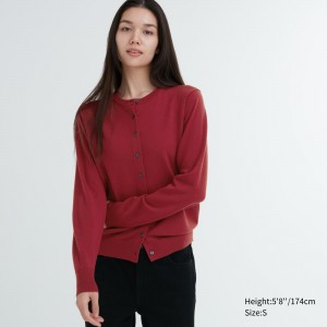 Uniqlo 100pct Extra Fine Merino Crew Neck Cardigan Jumpers Dam Röda | WUQYE-2635
