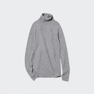Uniqlo 100pct Extra Fine Merino Ribbed Turtleneck Jumper Jumpers Dam Grå | TKEHP-8709