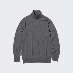 Uniqlo 100pct Extra Fine Merino Turtleneck Jumper Jumpers Herr Grå | WMZFJ-6894