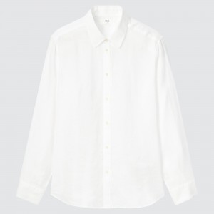 Uniqlo 100pct Premium Linen Long Sleeved Shirt Blus Dam Vita | SRMPG-0369