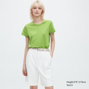 Uniqlo 100pct Supima Cotton Crew Neck Short Sleeved T-Shirt T-shirt Dam Gröna | JKBDY-2976