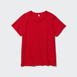 Uniqlo 100pct Supima Cotton Crew Neck Short Sleeved T-Shirt T-shirt Dam Röda | LTIRF-5197