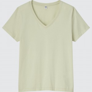 Uniqlo 100pct Supima Cotton V Neck T-Shirt T-shirt Dam Ljusgröna | JHDTQ-3864