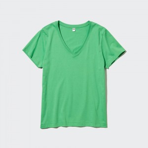 Uniqlo 100pct Supima Cotton V Neck T-Shirt T-shirt Dam Gröna | VWFGJ-1264