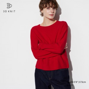 Uniqlo 3d Knit Seamless Cotton Crew Neck Jumper Jumpers Dam Röda | ETSMI-3298