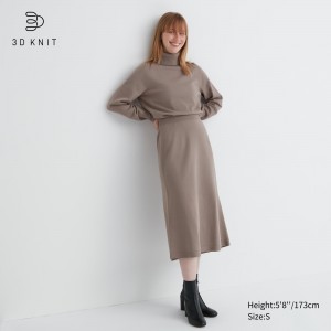Uniqlo 3d Knit Seamless Souffle Yarn Skirt Kjolar Dam Beige | FPLER-9816