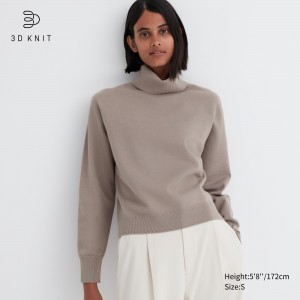 Uniqlo 3d Knit Seamless Souffle Yarn Turtleneck Jumper Jumpers Dam Beige | HNTRM-5812