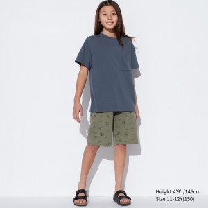 Uniqlo Airism Cotton Blend Beach Print Lounge Set Loungewear Barn Mörkgrå | ZWDYO-6915
