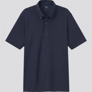 Uniqlo Airism Pique Polo Shirt 2021 Season Polotröja Herr Marinblå | NBOEW-8149