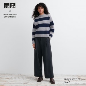 Uniqlo Brushed Jersey Pleated Wide Leg Trousers Short Blast Dam Mörkgrå | FSGIN-4916