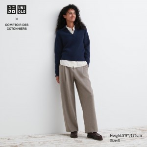 Uniqlo Brushed Jersey Pleated Wide Leg Trousers Regular Blast Dam Beige | RKFAW-6037