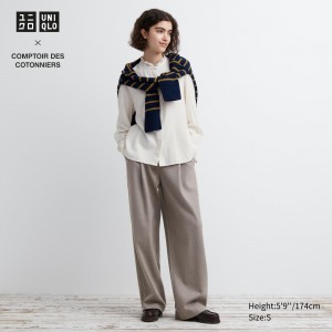 Uniqlo Brushed Jersey Pleated Wide Leg Trousers Long Blast Dam Beige | XSHYD-6428