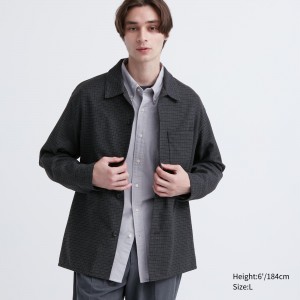 Uniqlo Brushed Twill Checked Long Sleeved Overshirt Skjorta Herr Mörkgrå | NITBQ-4308