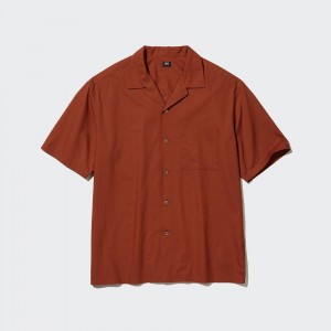 Uniqlo Casual Short Sleeved Shirt Open Collar Skjorta Herr Mörkorange | BQRPM-0954