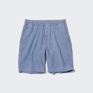 Uniqlo Chambray Stretch Easy Shorts Långbyxor Herr Blå | RGZAU-5392