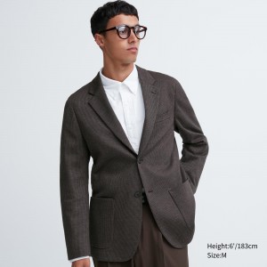 Uniqlo Comfort Patterned Blazer Jacket Jackor Herr Mörkbruna | GTWDI-0172