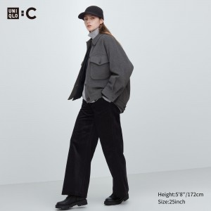 Uniqlo Corduroy Wide Leg Trousers Blast Dam Svarta | SORAE-2734