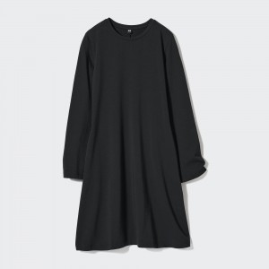 Uniqlo Cotton Blend Flared Mini Dress Klänning Dam Svarta | BFTWG-4867