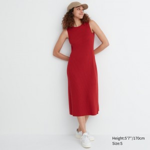 Uniqlo Cotton Blend Knit Sleeveless Dress Klänning Dam Röda | HRGZN-4809