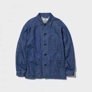 Uniqlo Cotton Linen Blend Utility Jacket Övertröja Herr Blå | ZPMJT-8560