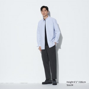 Uniqlo Cotton Relaxed Fit Ankle Length Trousers Långbyxor Herr Mörkgrå | ELSZK-9210