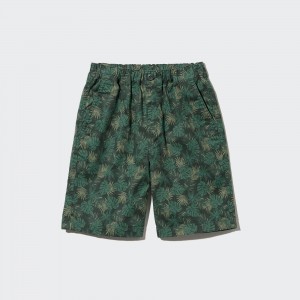 Uniqlo Cotton Stretch Printed Easy Shorts Shorts Barn Mörkgröna | JIZXO-8017