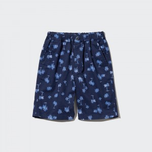 Uniqlo Cotton Stretch Printed Easy Shorts Shorts Barn Marinblå | VKYFG-6952