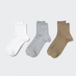 Uniqlo Crew Ribbed Socks Three Pairs Strumpor Dam Vita | VKBIW-8571