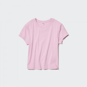 Uniqlo Cropped Fit Short Sleeved T-Shirt T-shirt Dam Rosa | DWFJL-5631