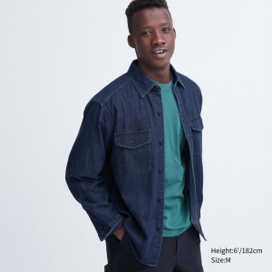 Uniqlo Denim Oversized Utility Overshirt Övertröja Herr Blå | JCTIS-2610