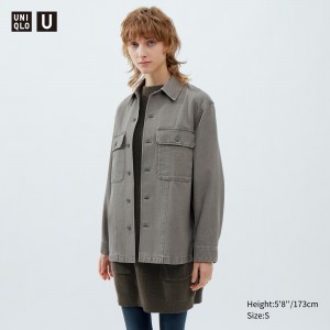Uniqlo Denim Shirt Jacket Jackor Dam Grå | WQFAY-3429