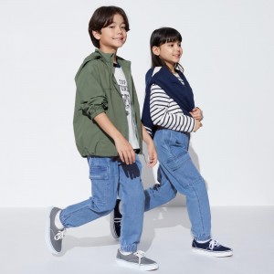 Uniqlo Denim Stretch Cargo Joggers Mjukisbyxor Barn Blå | BSCKI-0329