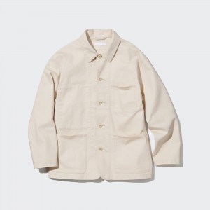 Uniqlo Denim Utility Jacket Jackor Herr Vita | LXKTR-4782