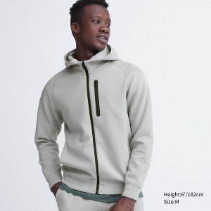 Uniqlo Dry Sweat Stretch Zipped Hoodie Hoodie Herr Ljusgrå | KDAZO-2790