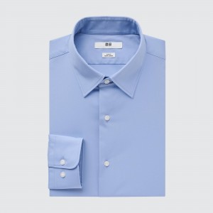 Uniqlo Easy Care Broadcloth Stretch Slim FiT-Shirt Regular Collar Skjorta Herr Blå | YFVJP-5617