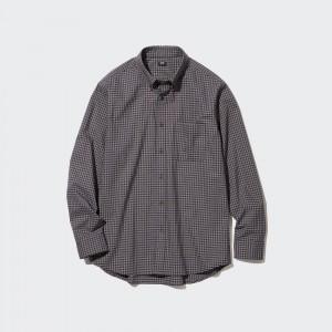 Uniqlo Extra Fine Bomull Broadcloth Regular Fit Checked Shirt Button Down Collar Skjorta Herr Bruna | JKXUG-9246