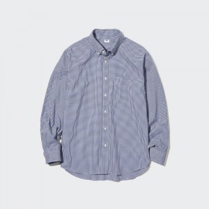 Uniqlo Extra Fine Cotton Broadcloth Long Sleeve Shirt Skjorta Herr Blå | BPCLQ-5461