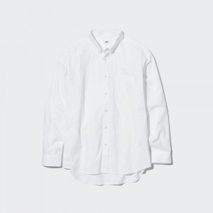 Uniqlo Extra Fine Cotton Broadcloth Regular Fit Printed Shirt Regular Collar Skjorta Herr Vita | EIKNA-6510