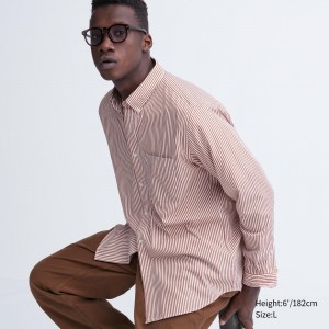 Uniqlo Extra Fine Cotton Broadcloth Regular Fit Striped Shirt Button Down Collar Skjorta Herr Orange | JMSZU-6104