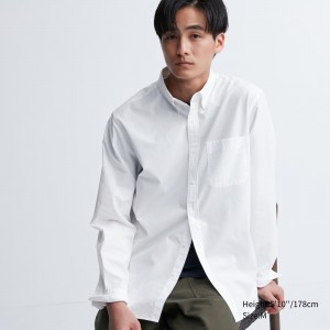 Uniqlo Extra Fine Cotton Broadcloth Regular FiT-Shirt Button Down Collar Skjorta Herr Vita | SEAKY-0239