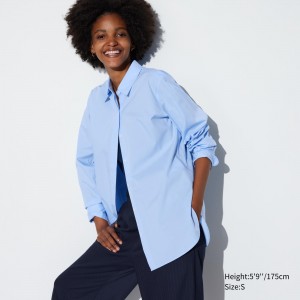 Uniqlo Extra Fine Cotton Shirt Blus Dam Blå | GTLUJ-7639