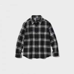 Uniqlo Flannel Checked Shirt Skjorta Barn Svarta | TKDQF-0745
