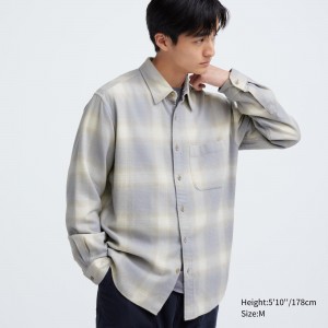 Uniqlo Flannel Checked Shirt Skjorta Herr Grå | RBLMI-2538