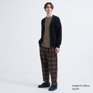 Uniqlo Flannel Easy Patterned Ankle Length Trousers Långbyxor Herr Mörkbruna | DSQHK-4763