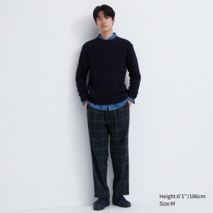 Uniqlo Flannel Easy Patterned Ankle Length Trousers Långbyxor Herr Mörkgröna | OABQJ-0489
