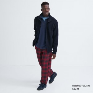 Uniqlo Flannel Easy Patterned Ankle Length Trousers Långbyxor Herr Röda | WIRXB-5890