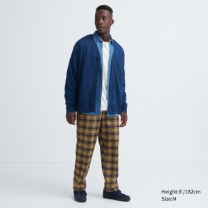 Uniqlo Flannel Easy Patterned Ankle Length Trousers Långbyxor Herr Bruna | YAHZC-2361